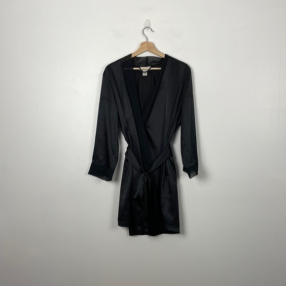 Morgan Taylor Intimates women robe size small satin black tie wrap - Picture 1 of 12